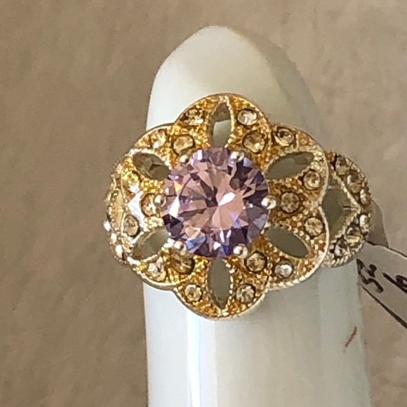 NRQ silver & gold tone AMETHYST dome RING - Picture 3 of 8